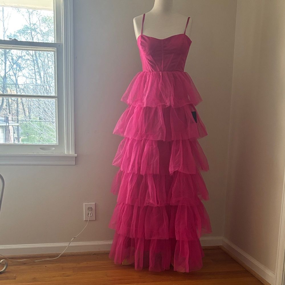 NWT Lulus Rule the Runway Hot Pink Tulle Bustier Maxi Dress M - Picture 4 of 8